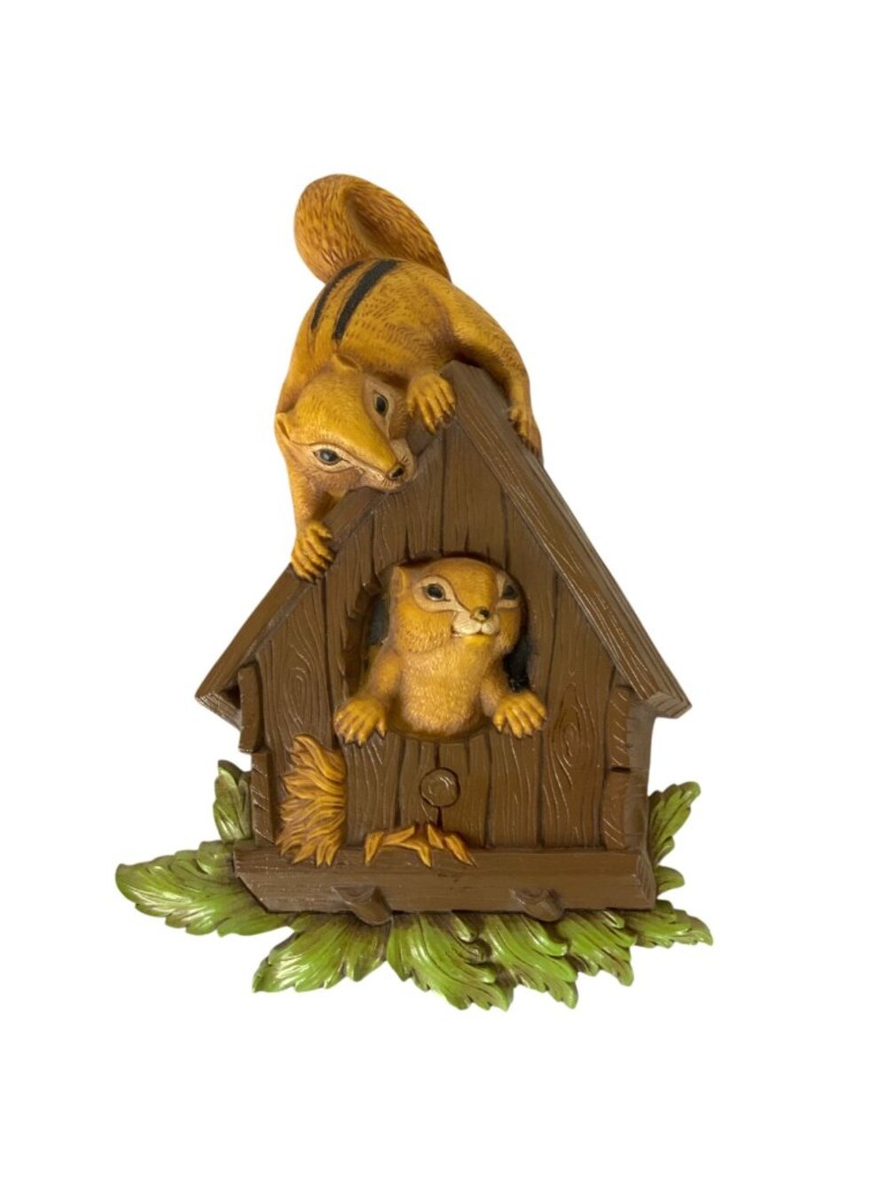 Vintage Dart Wall Plaque Chipmunks in Birdhouse Molded Plastic 1977